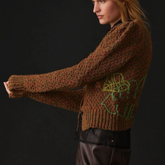 Anthropologie Monstera Puff-Sleeve Cardigan Wendy Wurtzburger Marcella Violini - Picture 6 of 13